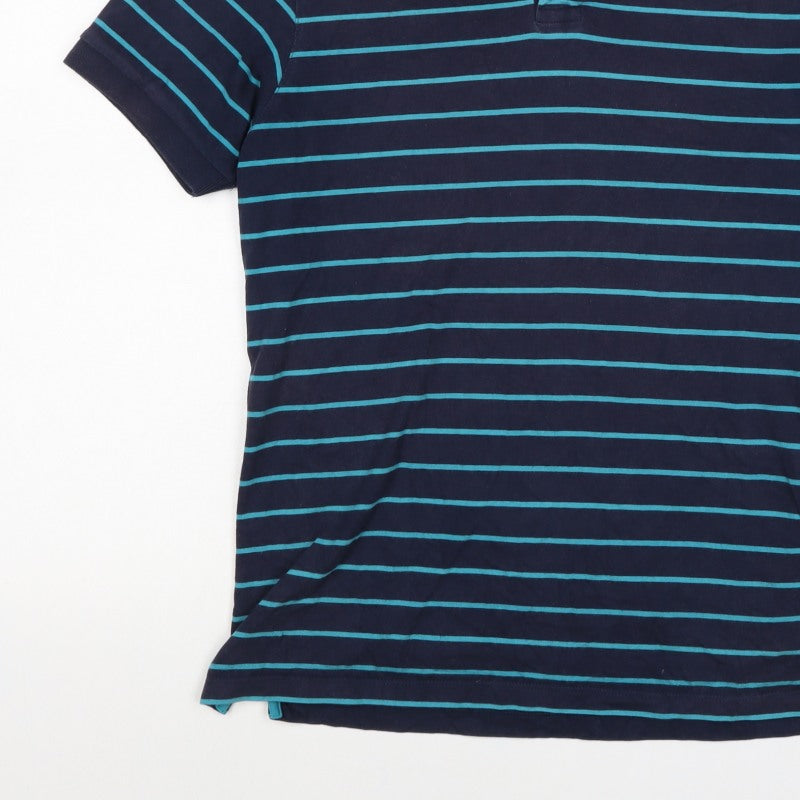 Blue Harbour M&S Men's Blue Striped Small Short Sleeve Cotton Polo