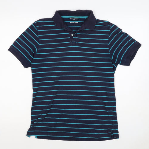 Blue Harbour M&S Men's Blue Striped Small Short Sleeve Cotton Polo