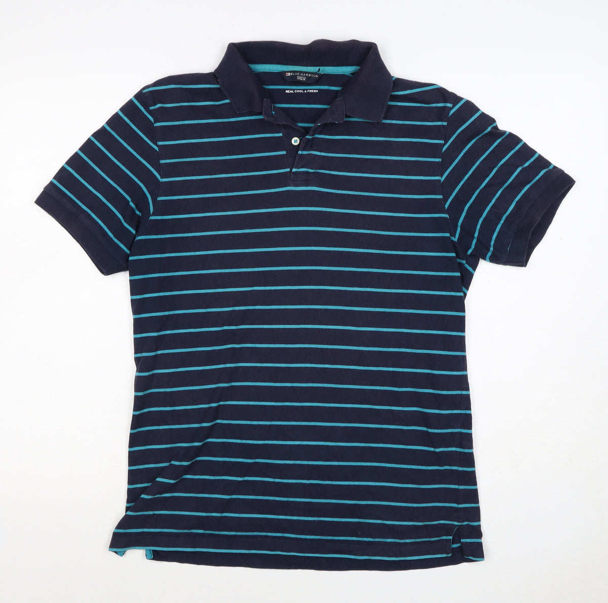 Blue Harbour M&S Men's Blue Striped Small Short Sleeve Cotton Polo