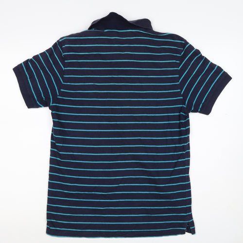 Blue Harbour M&S Men's Blue Striped Small Short Sleeve Cotton Polo