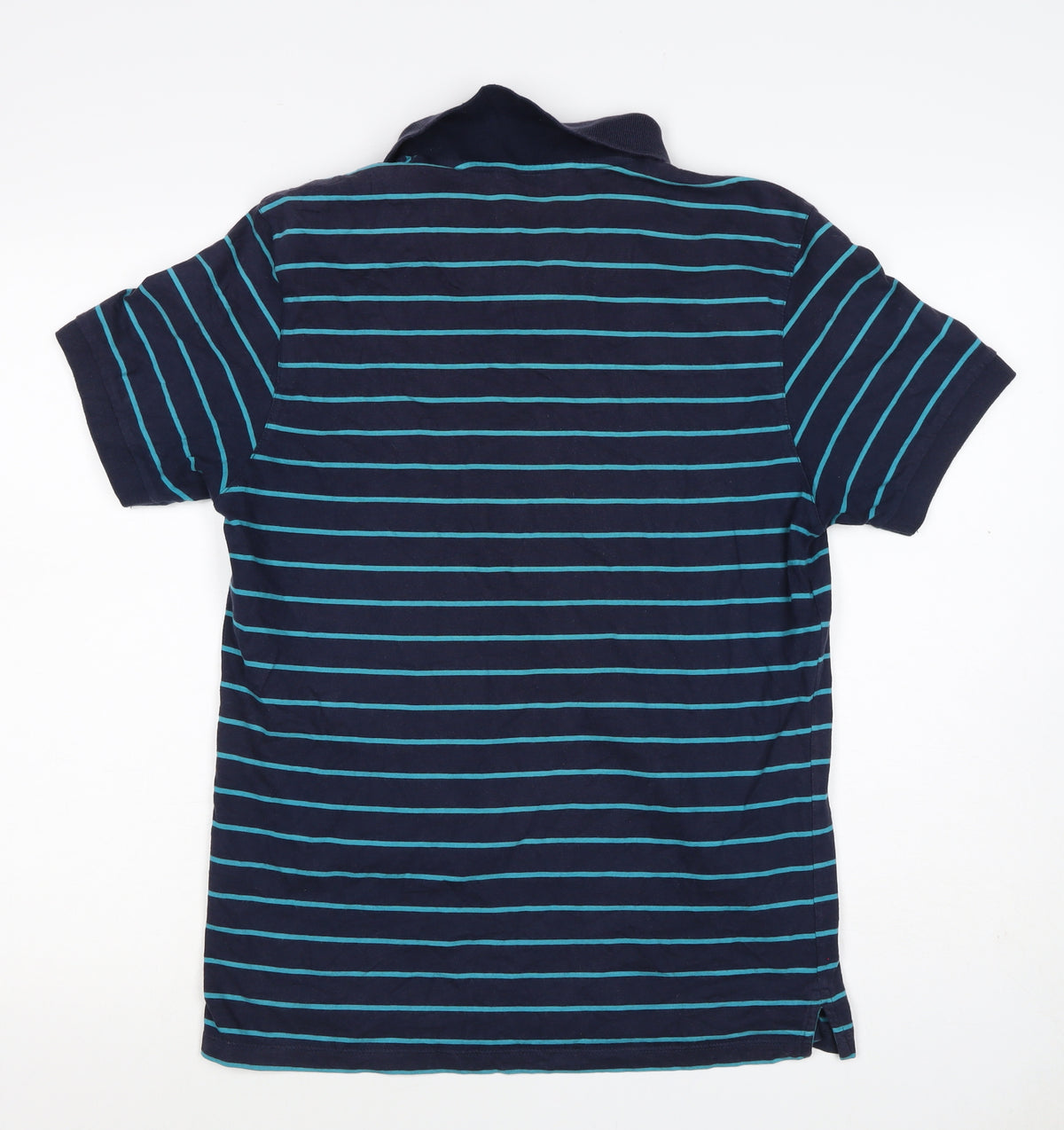 Blue Harbour M&S Men's Blue Striped Small Short Sleeve Cotton Polo