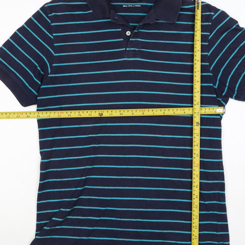 Blue Harbour M&S Men's Blue Striped Small Short Sleeve Cotton Polo