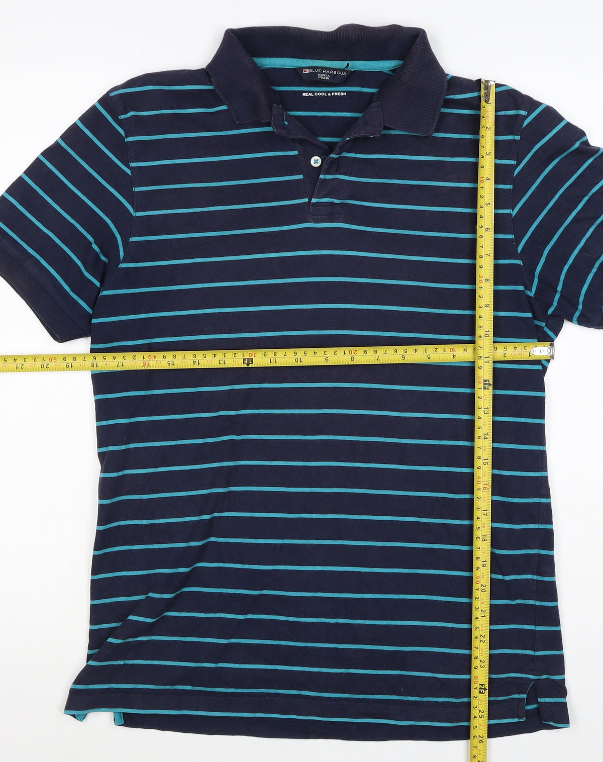 Blue Harbour M&S Men's Blue Striped Small Short Sleeve Cotton Polo