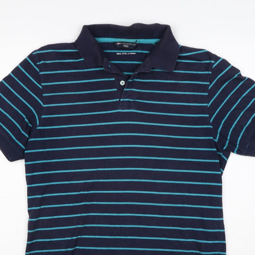 Blue Harbour M&S Men's Blue Striped Small Short Sleeve Cotton Polo