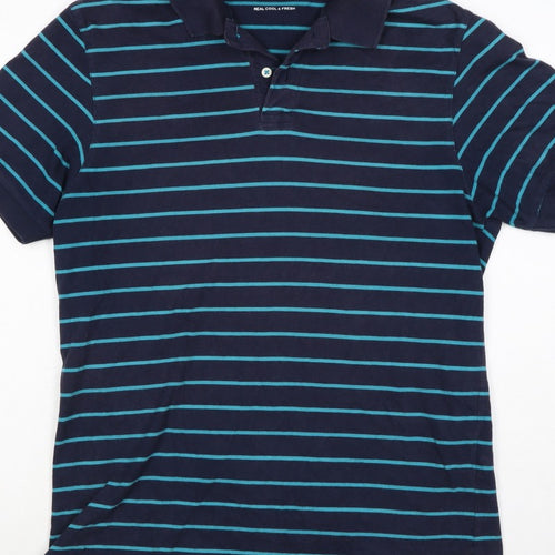 Blue Harbour M&S Men's Blue Striped Small Short Sleeve Cotton Polo