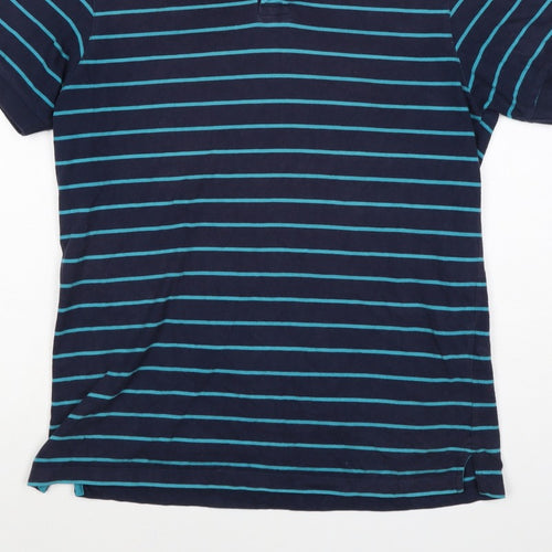 Blue Harbour M&S Men's Blue Striped Small Short Sleeve Cotton Polo