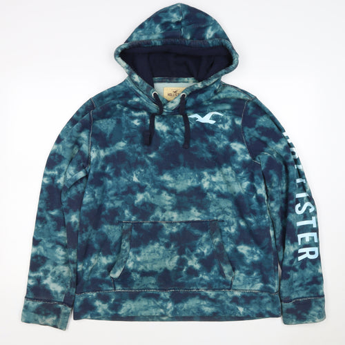 Hollister Men’s Blue Tie Dye Logo Pullover Fleece Hoodie L