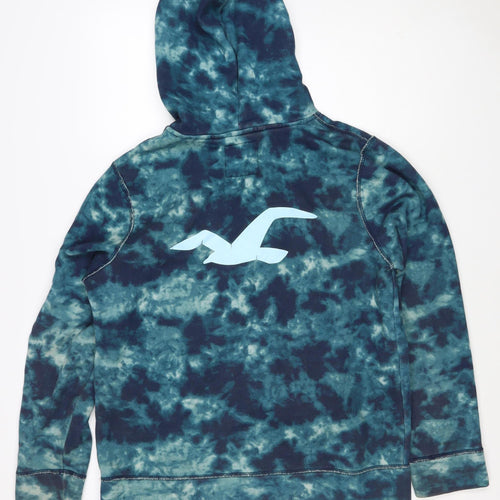 Hollister Men’s Blue Tie Dye Logo Pullover Fleece Hoodie L