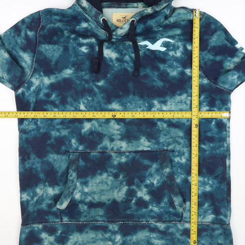 Hollister Men’s Blue Tie Dye Logo Pullover Fleece Hoodie L