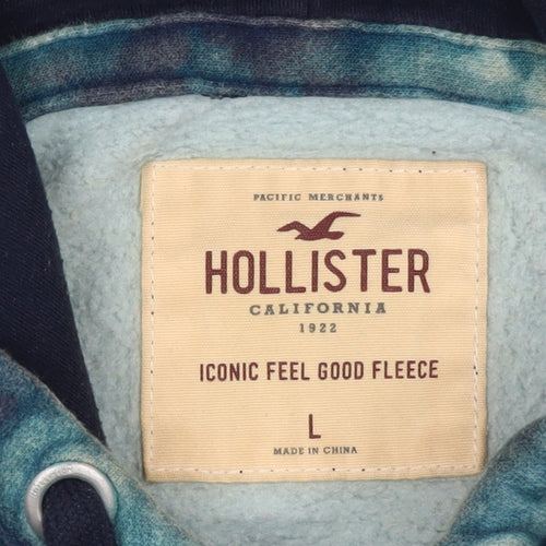 Hollister Men’s Blue Tie Dye Logo Pullover Fleece Hoodie L