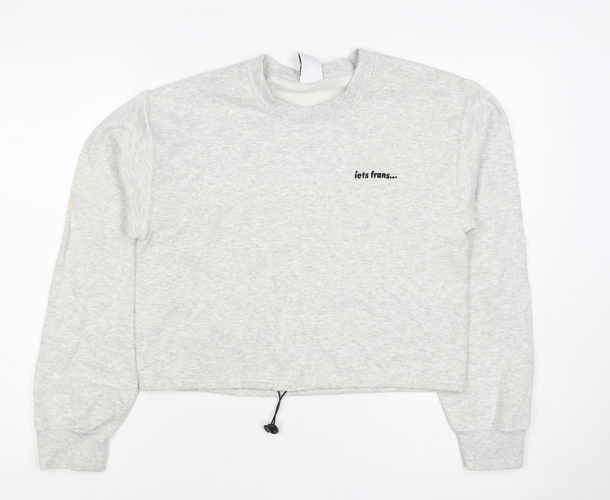 Back view of lets frans... Women’s Grey S Pullover Crew Neck Logo Sweatshirt