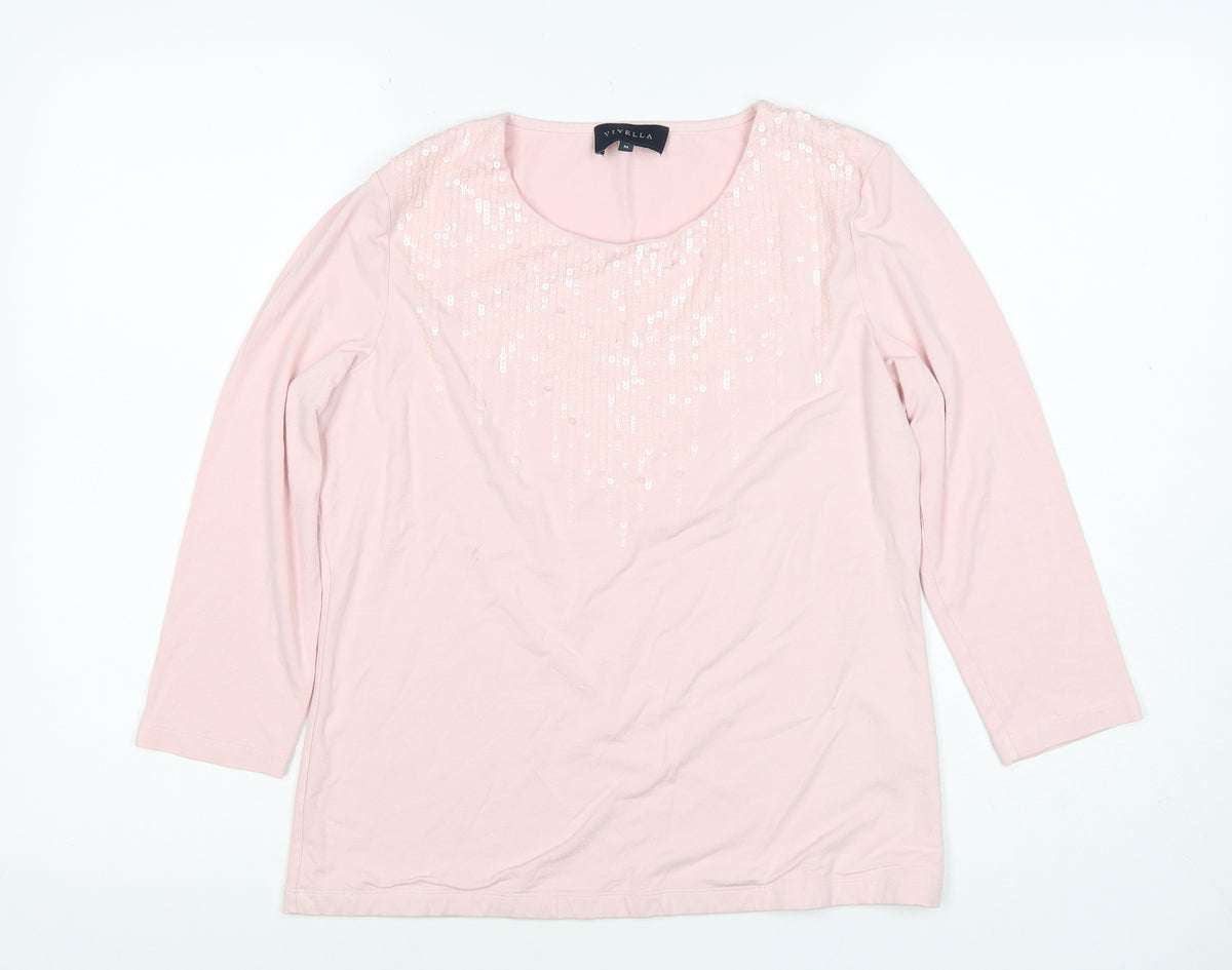 Viyella Women’s Pink M Jersey Sequin Scoop Neck Long Sleeve T-Shirt
