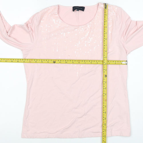 Viyella Women’s Pink M Jersey Sequin Scoop Neck Long Sleeve T-Shirt