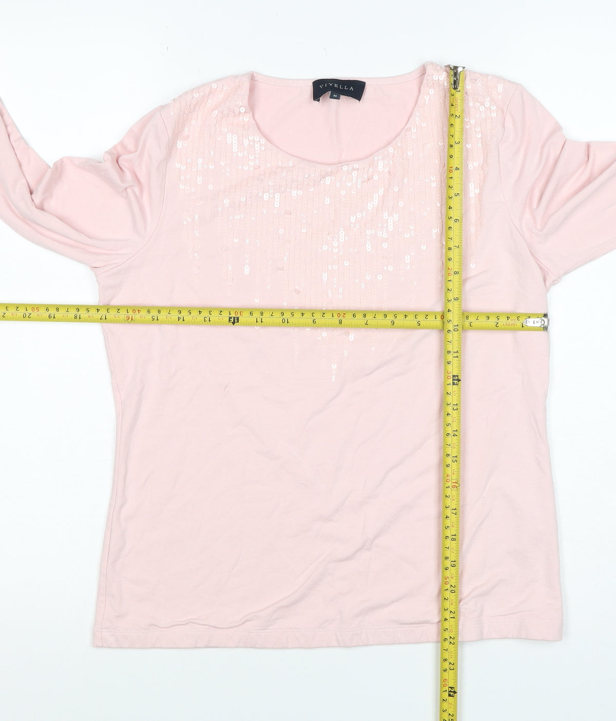 Viyella Women’s Pink M Jersey Sequin Scoop Neck Long Sleeve T-Shirt