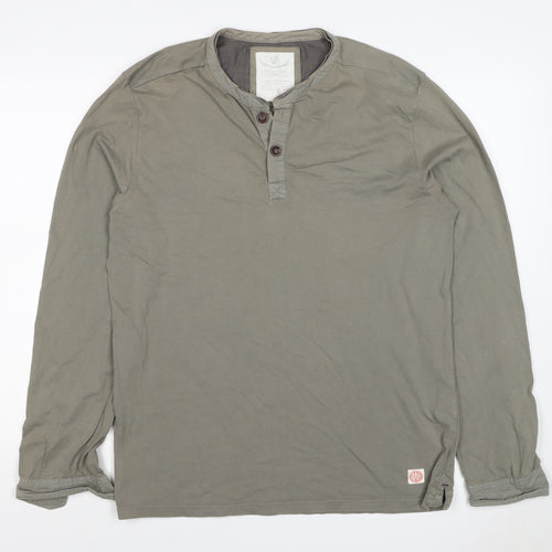 White Stuff Men's Grey L Long Sleeve Cotton Henley T-Shirt
