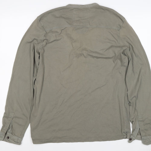 White Stuff Men's Grey L Long Sleeve Cotton Henley T-Shirt