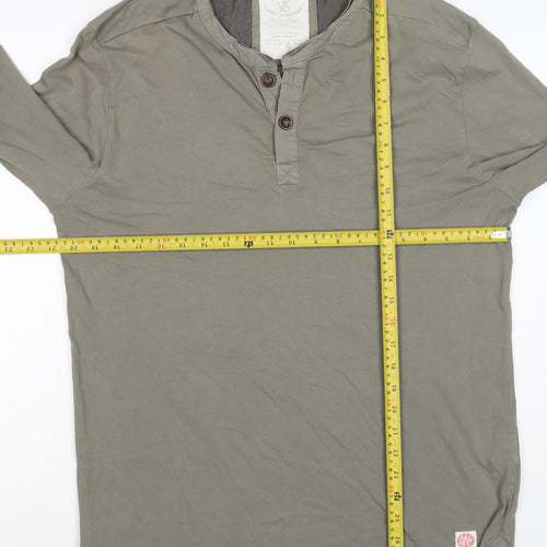 White Stuff Men's Grey L Long Sleeve Cotton Henley T-Shirt