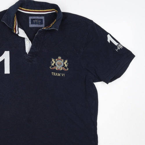 Howick Men Blue L Cotton Team VI Number 1 Short Sleeve Polo Shirt