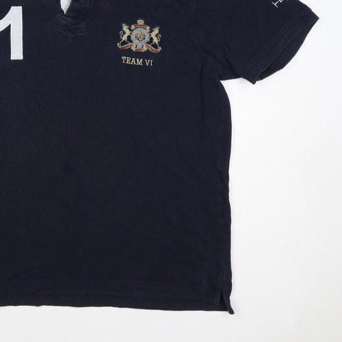Howick Men Blue L Cotton Team VI Number 1 Short Sleeve Polo Shirt