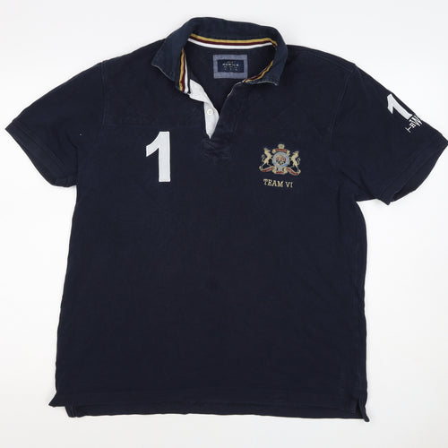 Howick Men Blue L Cotton Team VI Number 1 Short Sleeve Polo Shirt