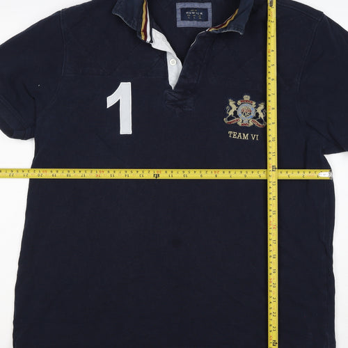 Howick Men Blue L Cotton Team VI Number 1 Short Sleeve Polo Shirt