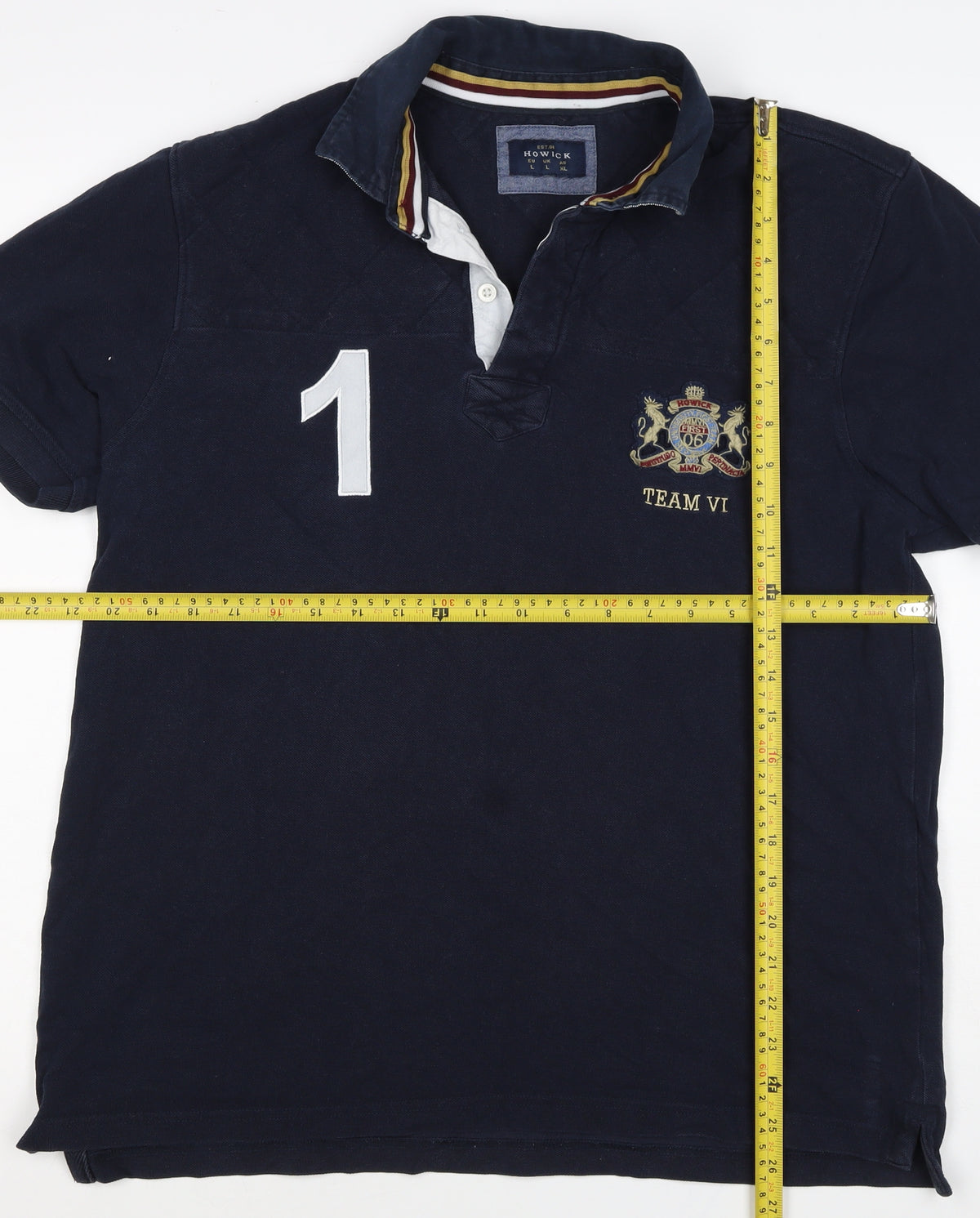 Howick Men Blue L Cotton Team VI Number 1 Short Sleeve Polo Shirt