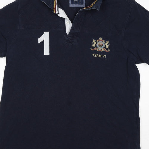 Howick Men Blue L Cotton Team VI Number 1 Short Sleeve Polo Shirt