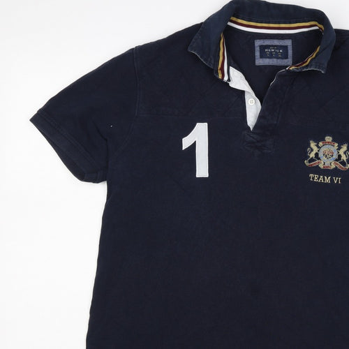 Howick Men Blue L Cotton Team VI Number 1 Short Sleeve Polo Shirt