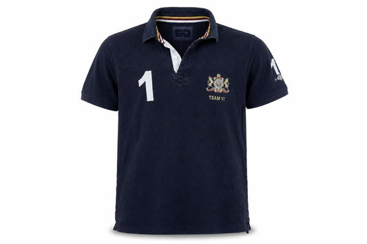 Howick Men Blue L Cotton Team VI Number 1 Short Sleeve Polo Shirt
