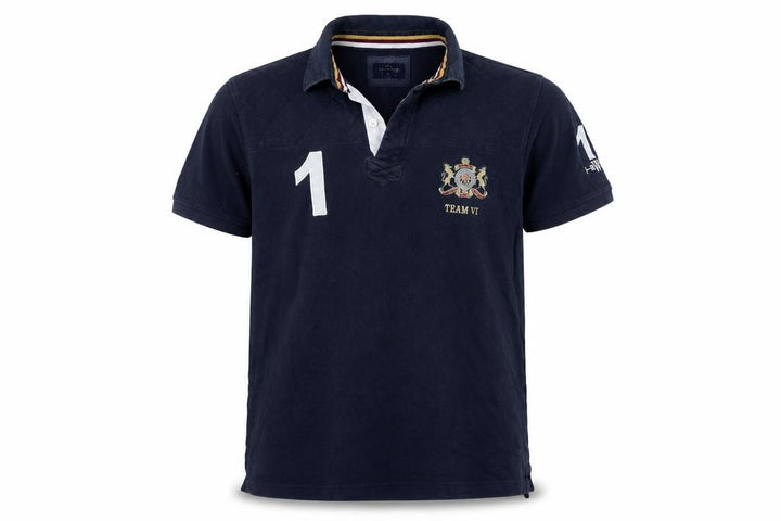 Howick Men Blue L Cotton Team VI Number 1 Short Sleeve Polo Shirt