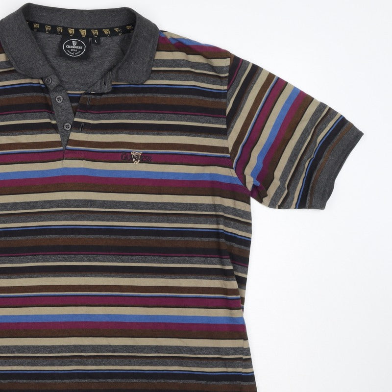 Additional view of Guinness Men’s Multicoloured Striped Logo Short Sleeve Polo L