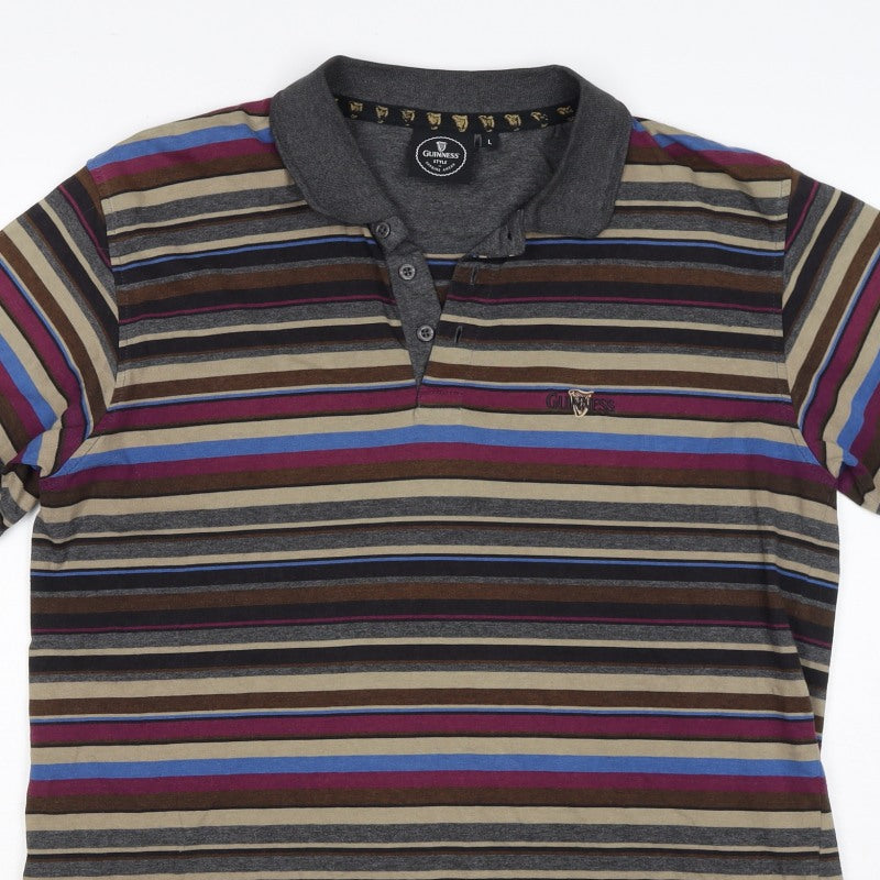 Additional view of Guinness Men’s Multicoloured Striped Logo Short Sleeve Polo L