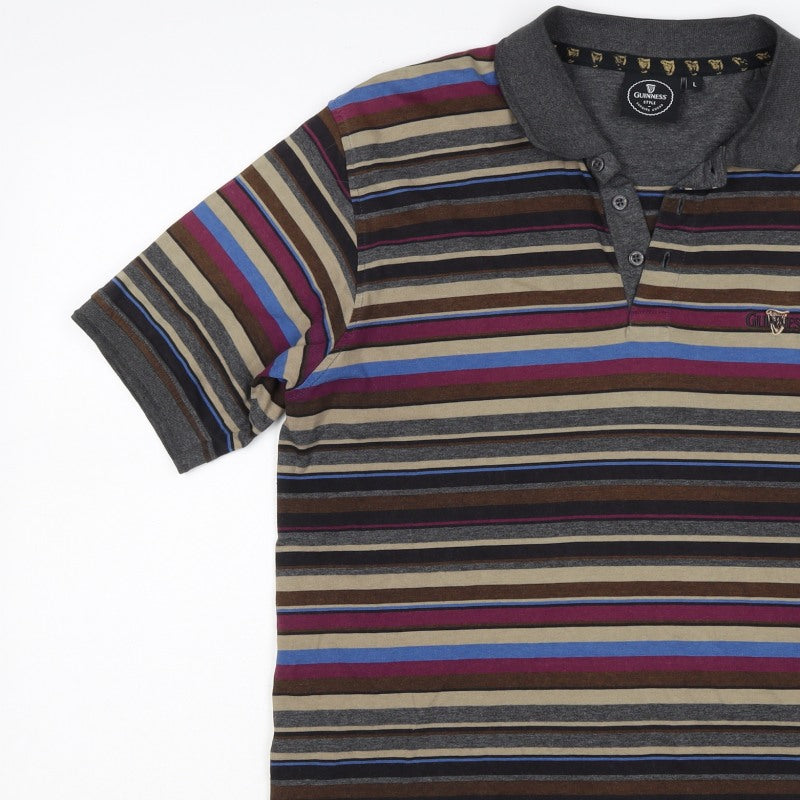 Additional view of Guinness Men’s Multicoloured Striped Logo Short Sleeve Polo L
