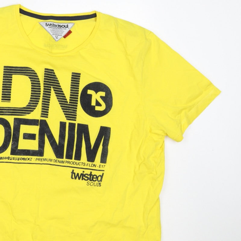 Twisted Soul Men's Yellow XL London Denim Graphic Print Crew Neck T-Shirt