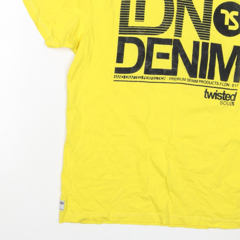 Twisted Soul Men's Yellow XL London Denim Graphic Print Crew Neck T-Shirt