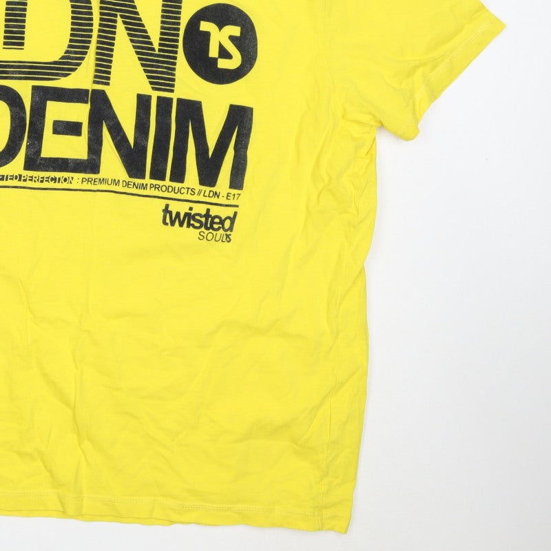 Twisted Soul Men's Yellow XL London Denim Graphic Print Crew Neck T-Shirt