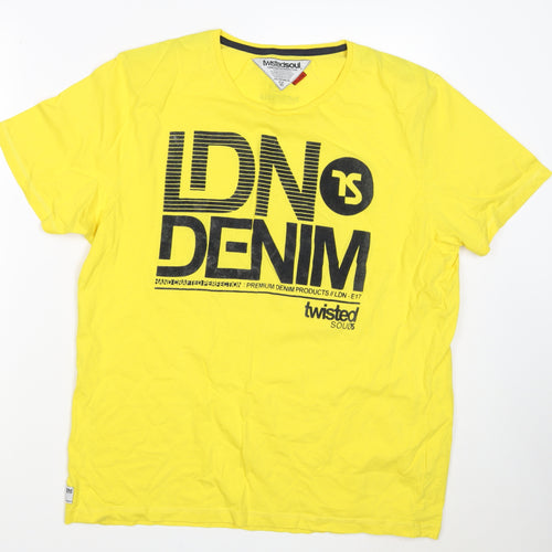Twisted Soul Men's Yellow XL London Denim Graphic Print Crew Neck T-Shirt