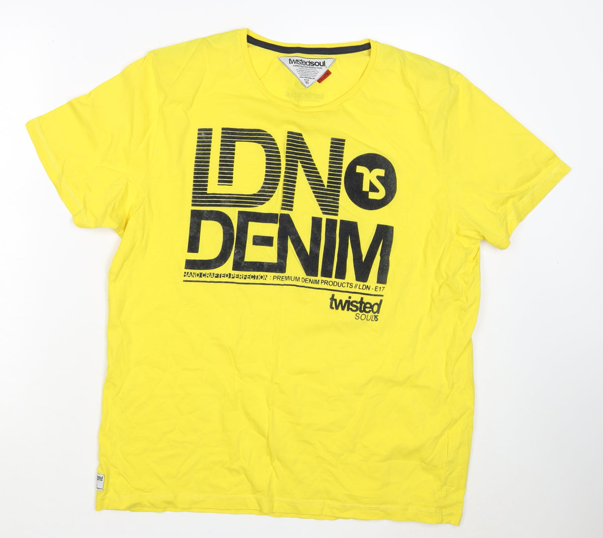 Twisted Soul Men's Yellow XL London Denim Graphic Print Crew Neck T-Shirt