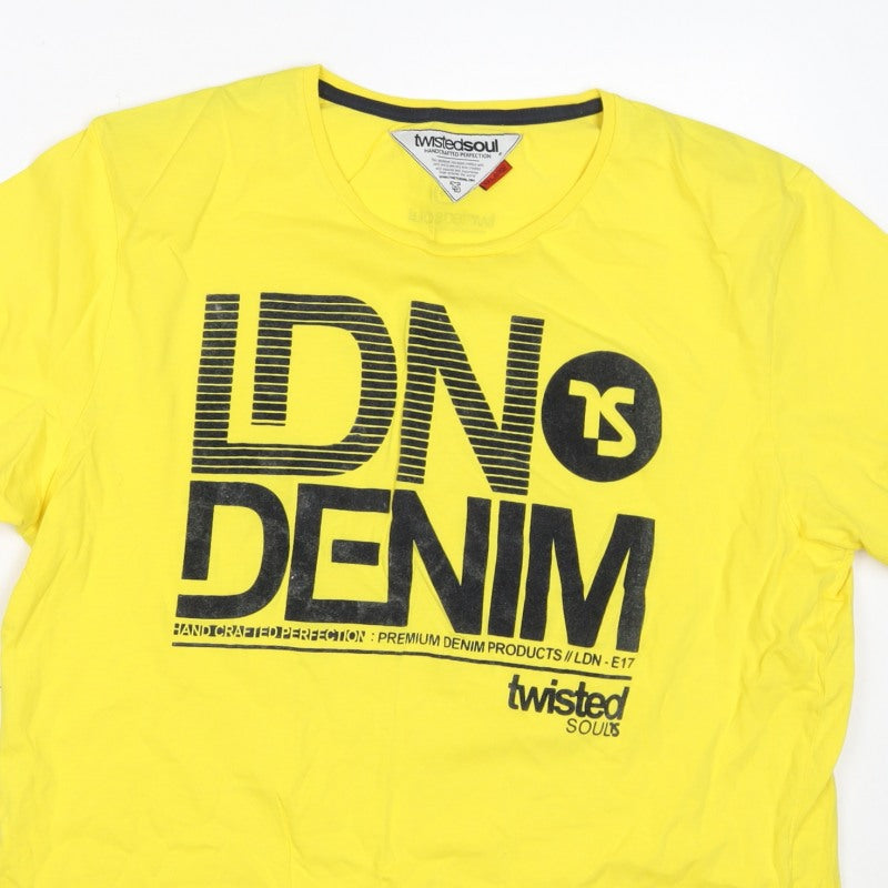 Twisted Soul Men's Yellow XL London Denim Graphic Print Crew Neck T-Shirt