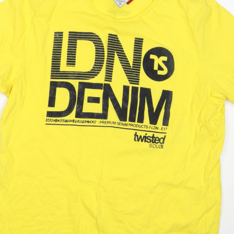 Twisted Soul Men's Yellow XL London Denim Graphic Print Crew Neck T-Shirt