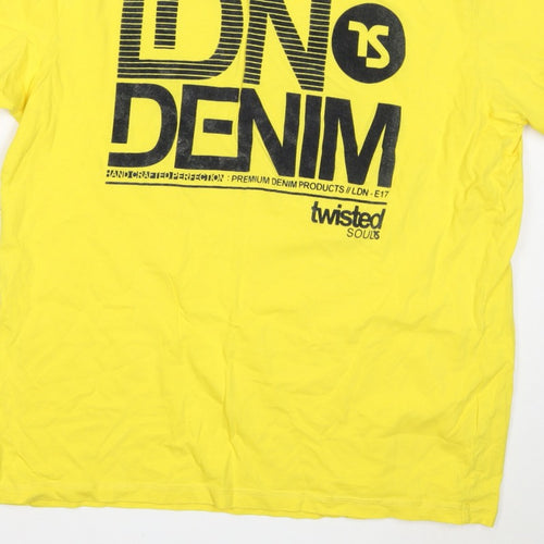 Twisted Soul Men's Yellow XL London Denim Graphic Print Crew Neck T-Shirt