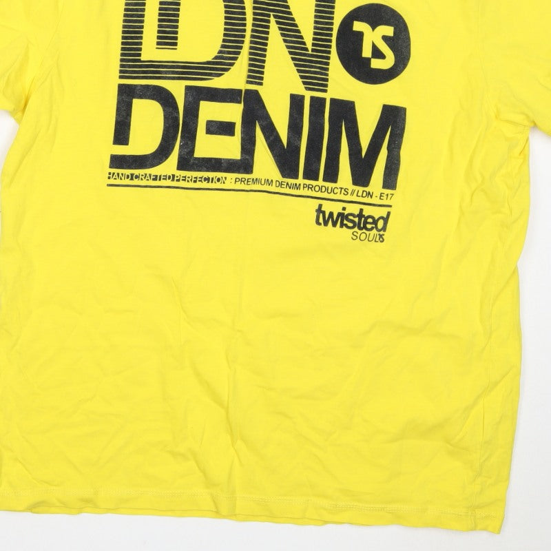 Twisted Soul Men's Yellow XL London Denim Graphic Print Crew Neck T-Shirt