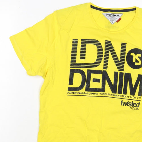 Twisted Soul Men's Yellow XL London Denim Graphic Print Crew Neck T-Shirt