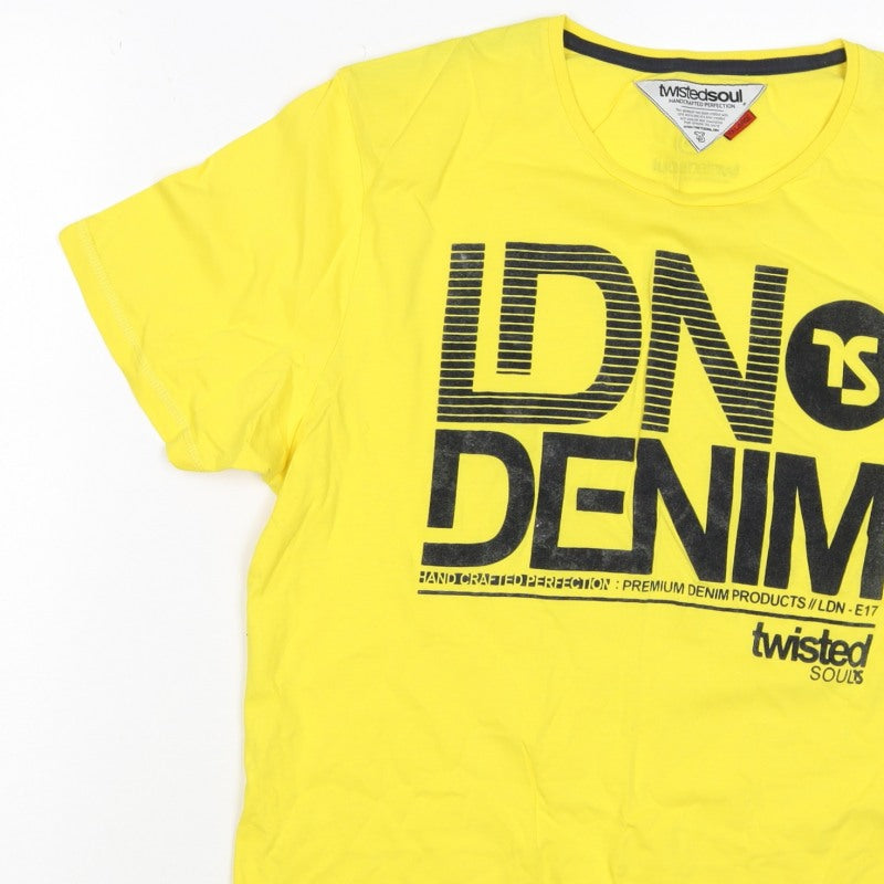 Twisted Soul Men's Yellow XL London Denim Graphic Print Crew Neck T-Shirt