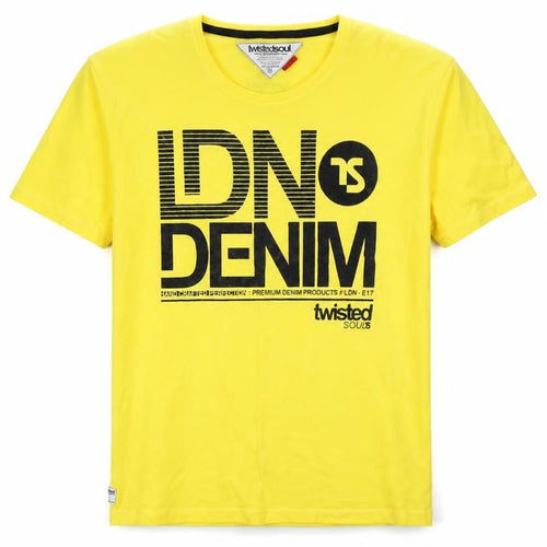 Twisted Soul Men's Yellow XL London Denim Graphic Print Crew Neck T-Shirt