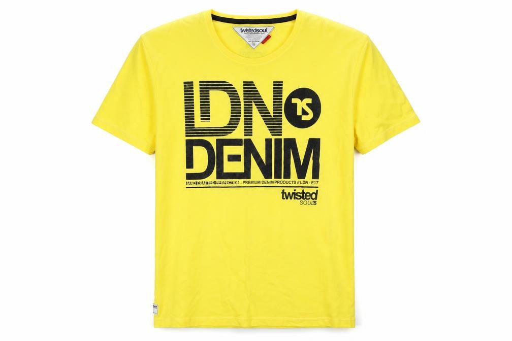 Twisted Soul Men's Yellow XL London Denim Graphic Print Crew Neck T-Shirt