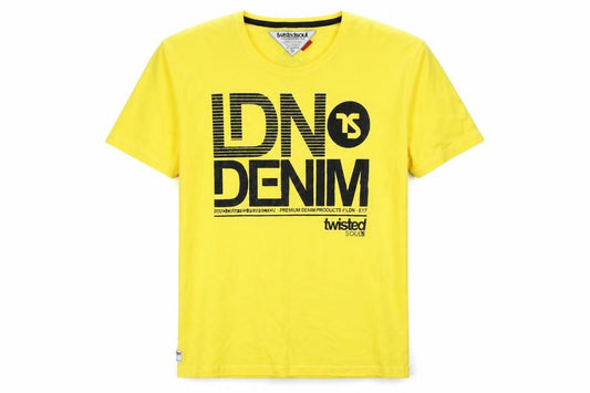 Twisted Soul Men's Yellow XL London Denim Graphic Print Crew Neck T-Shirt