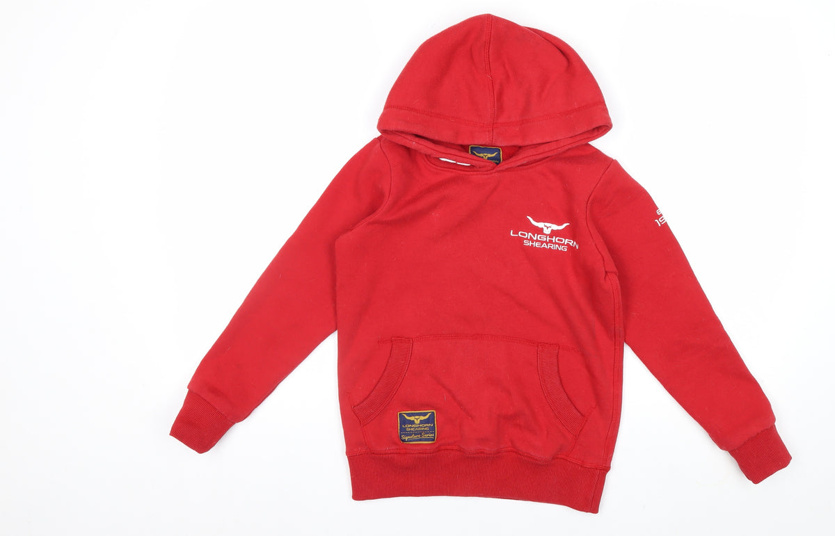 Longhorn Shearing Boys Red 9-10 Years Pullover Hoodie Logo Fleece