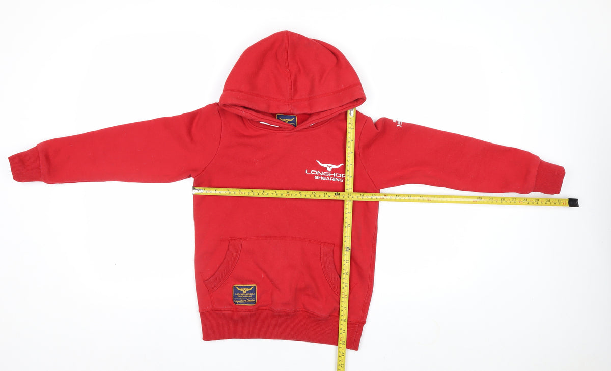 Longhorn Shearing Boys Red 9-10 Years Pullover Hoodie Logo Fleece