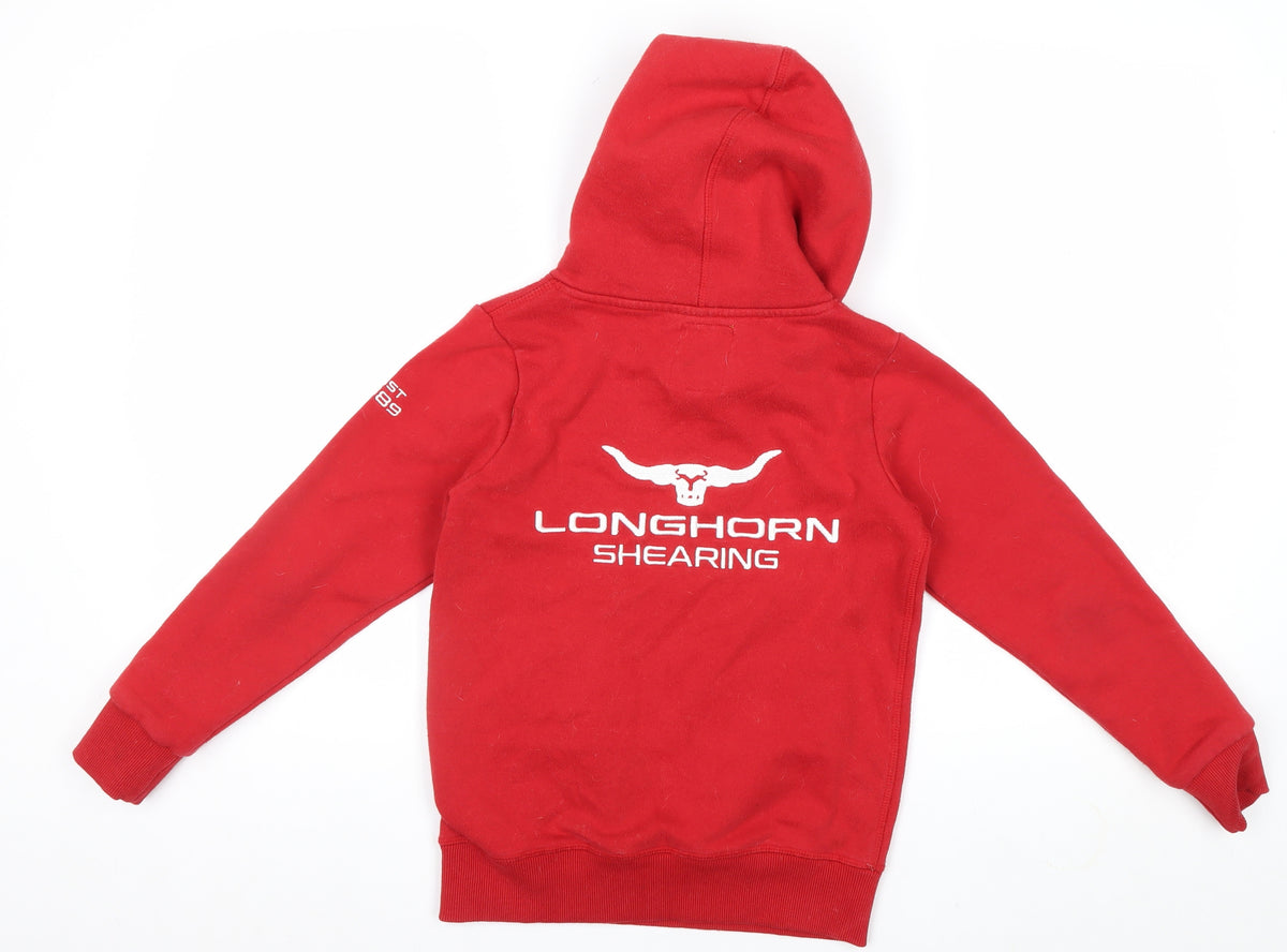 Longhorn Shearing Boys Red 9-10 Years Pullover Hoodie Logo Fleece